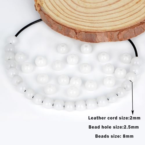 AD Beads Natural Gemstone 8mm Round Loose Beads Big Hole 2.5mm Sized 40pcs (White Jade) - color: White Jade