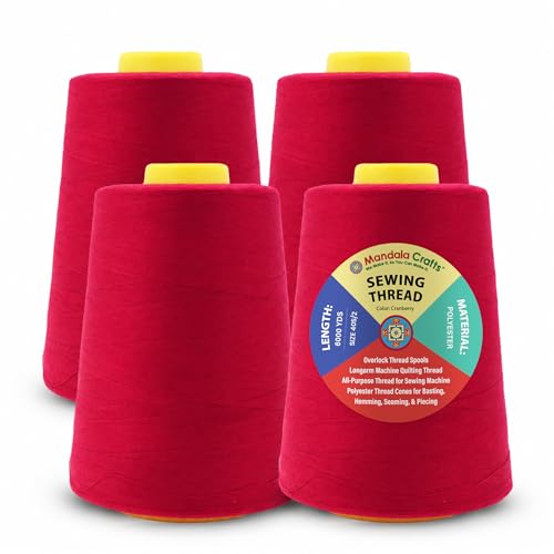 Mandala Crafts 40S/2 Cranberry Polyester 4 Pack of Serger Threads Cones - color: Cranberry, size: Pack of 4 40S/2 24000 YDs
