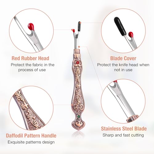 2Pcs Vintage Seam Rippers, Metal Stitch Remover Set, European Carved Handle Stitch Ripper, Sharp Durable Handy Crafting Removing Threads Tools for Needlework, Leatherwork (Red Copper) - color: Red Copper