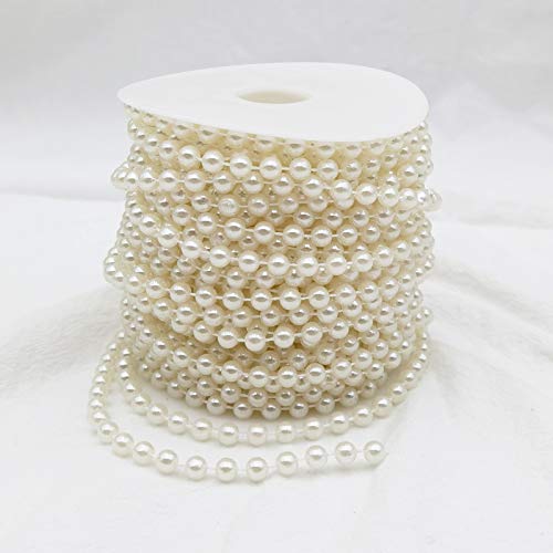6MM Beaded Trim Ivory Crafts Faux Pearl Beads Garland Roll Strand 59FT - color: Ivory, size: 6mm