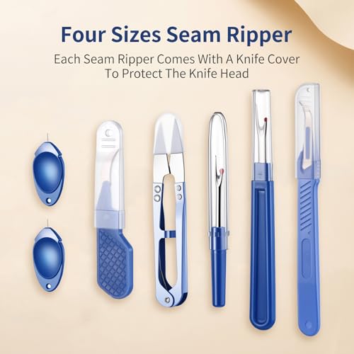 Gjinxi Seam Rippers Sewing Set Stitch Remover Tools 2 Big 2 Small Thread Ripper with Automatic Needle Threader Trimming Scissor for Fabric Quilting Dressmaking DIY Craft Needle Work Sewing Clothes