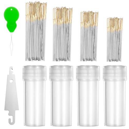 120 Pieces Cross Stitch Needles 22 & 24 & 26 & 28 Gauge Golden Stainless Steel Large Eye Needle Embroidery Hand Sewing Needles in Clear Box with 2 Needle Threader