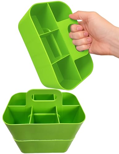 3 Pack Small 6 Compartment Multiuse Caddy Organizer with Handle Art Craft Supplies, Office, Desk, Stationery Pen Holder Stackable- Made In USA (Green) - color: Green