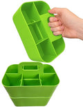 3 Pack Small 6 Compartment Multiuse Caddy Organizer with Handle Art Craft Supplies, Office, Desk, Stationery Pen Holder Stackable- Made In USA (Green) - color: Green