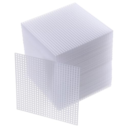 100 Pcs Square Plastic Canvas Mesh Sheets 4.5 × 4.5 Inch White Blank Needlepoint Canvas Plastic Mesh Mat for Cross Stitch Needlework Embroidery Yarn Crafting Knit Crochet Project