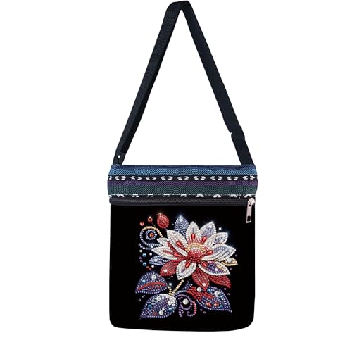 LSQFS 5D DIY Diamond Painting Crossbody Bag, Colorful Floral Pattern, Adjustable Strap & Zipper, Partial Drill Craft Kit for Women, Perfect for Shopping & Daily Use - color: pink