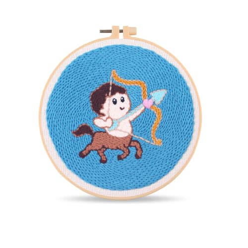 Harimau Punch Needle Kit Twelve Zodiac Signs Pattern,1Pc Embroidery Hoop, Essential Punch Needle Supplies,Ideal Punch Art for Beginners,DIY Adults Embroidery, Video Teaching - color: 65283