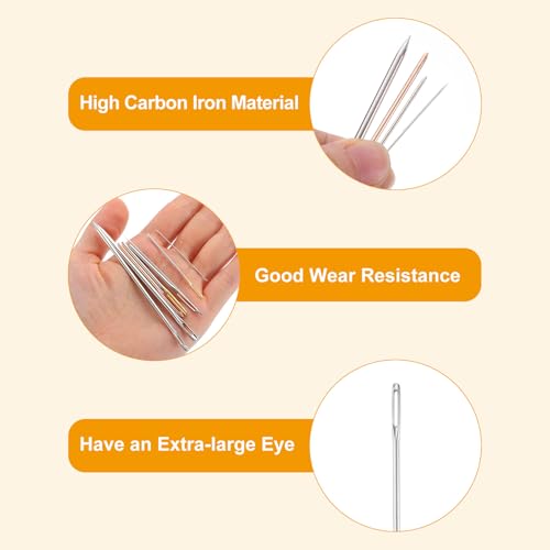 uxcell 20Pcs Large Eye Needle, 2.6" 1.05mm High Carbon Iron Embroidery Thread Needle Sewing Big Eye Needle Knitting Needles for Hand Sewing Art Crafts, Silver - size: 1.05x66mm
