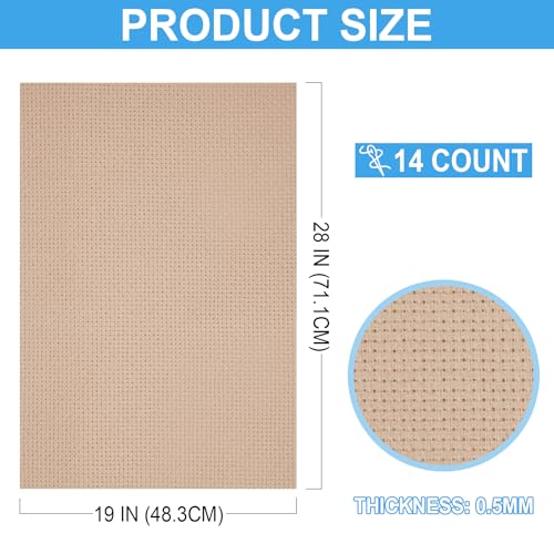 Cross Stitch Fabric 14 Count Aida Cloth 28 x 19 Inch Large Size Classic Reserve Cross Stitch Supplies Embroidery Fabric for Home DIY Craft Decoration Handmade, Tan - color: Tan, size: 14 CT 28 x 19In