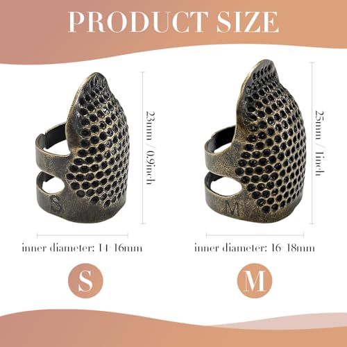 ZESION 4Pcs Sewing Thimbles, Adjustable Metal Thimbles for Hand Sewing Finger Protector, Quilting Craft Accessories for Knitting Needlework DIY Tools, Bronze(2 Sizes, S/M) - color: Adjustable Bronze