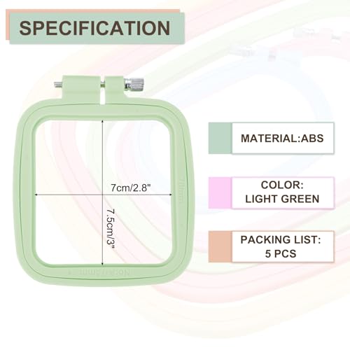 PATIKIL 5 Pieces 2.8" x 3" Square Embroidery Hoops, Adjustable Cross Stitch Hoops Ring ABS Plastic Embroidery Frame Punch Needle Hoop for Sewing, Needlework, DIY Craft, Light Green - color: Light Green, size: 2.8" x 3"