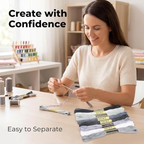 8Pcs 7.5m Cotton Stitch Embroidery Thread Floss DIY Friendship Bracelets Floss Craft Sewing Skeins Grey Fashion Embroidery Floss for Arts,Embroidery Thread and Floss, Crafts and Sewing