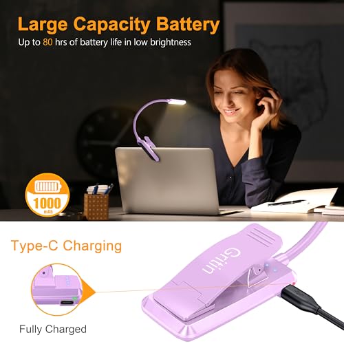 Gritin 9 LED Rechargeable Book Light for Reading in Bed - color: Purple