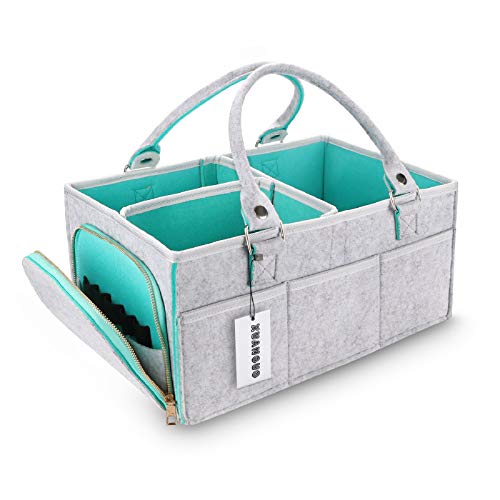 XUANGUO Large Baby Diaper Caddy Organizer, Felt Basket with Handles, Green - color: green