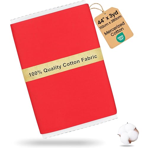 Craftido-19 Options-100% Cotton Fabric by The Yard in Solid Color 44”Wide by 3yd (9 ft) -Medium Weight 5.2 oz-Soft Cotton for Quilting, Sewing, Crafts, Binding, Backing and Lining - Red - color: Red