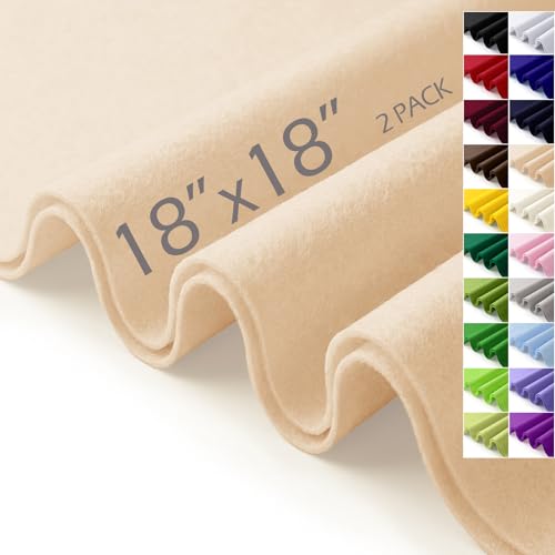 Beige Felt Fabric Sheets 18" x 18" (2 Pack) 1.6mm Soft Craft Felt Squares - color: Beige