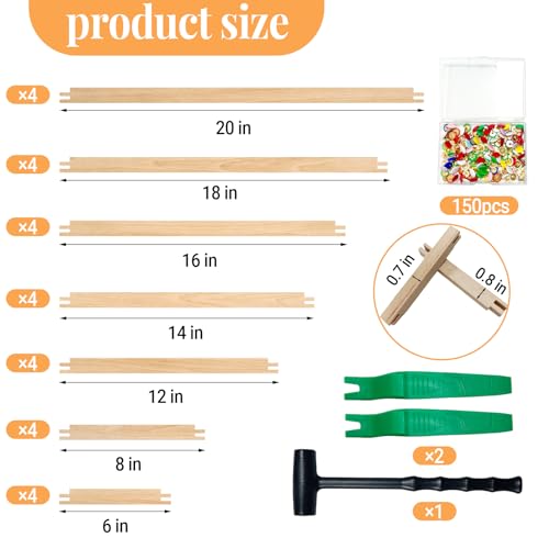 28 Pcs Wood Canvas Stretcher Bars 7 Sizes Needlepoint Frame Kit for Embroidery Needlework Oil Painting Posters Art Supplies with Hammer and Thumbtacks 6 8 12 14 16 18 20 Inch - size: 7 Size