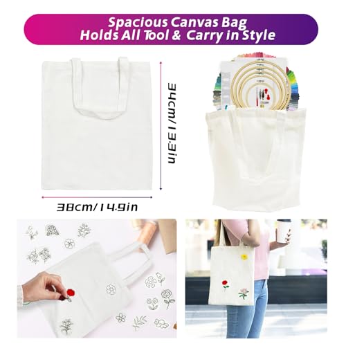 SNAIL GARDEN 256PCS Complete Embroidery Kit with Canvas Bag,2 Sticky Water Soluble Paper Stabilizers with 50 Patterns, 100 Colorful Threads, 5 Hoops, Fabric Pieces, Needle Threaders,Thread Organiser