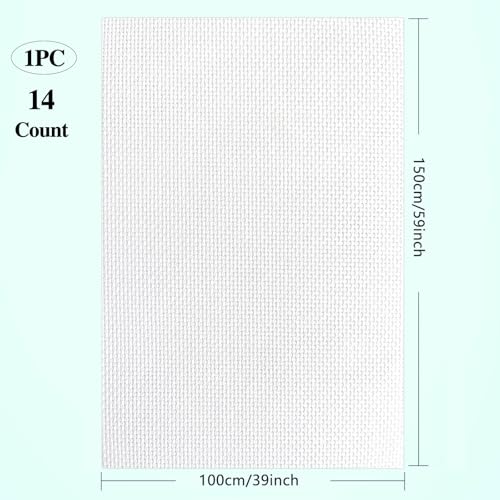 14CT Aida Cloth - 39x59 Inch Cross Stitch Fabric for Embroidery, Pre-Cut Needlework Material, Acid-Free, Durable Weave(White)