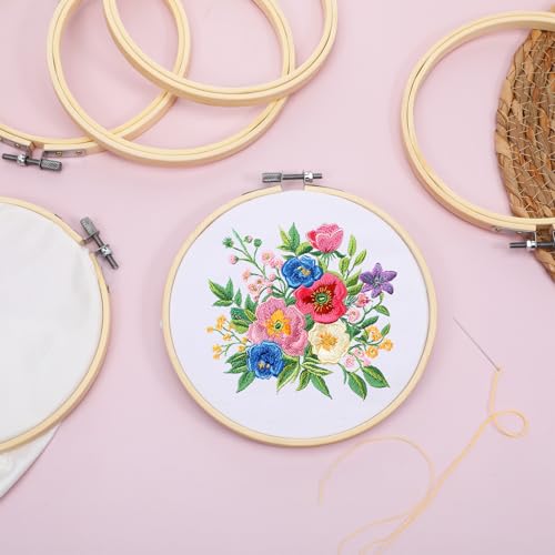 40 Pieces 6 Inch Round Embroidery Hoops Bulk Bamboo Frame Circle Cross Stitch Hoop Ring for Embroidery Art Craft Sewing