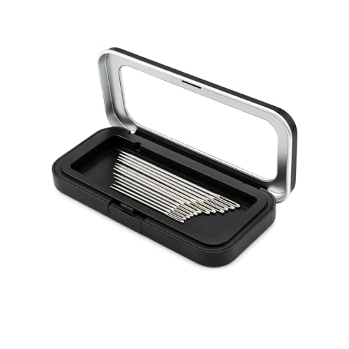Magnetic Needle Case with 12 Needles, Clear Lid Sewing Needle Holder and Needle Storage Box for Standard Straight Pins, Safety Pins, Quilting, Embroidery & Crafts