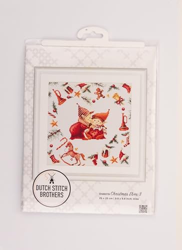DUTCH STITCH BROTHERS - Counted Cross Stitch Kit - DSB019A - Christmas Elves 3 - Aida - 9,8 x 9,8 Inch - DIY for Adults - color: Christmas Elves 3 Aida