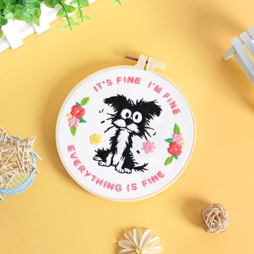 Louise Maelys Funny Dog Embroidery Kit for Beginners Floral Craft - color: funny dog