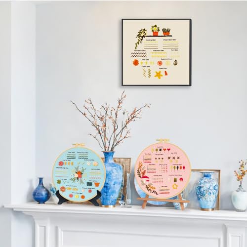 Ponpon 3 Sets Embroidery Kit for Beginners, Embroidery Kit for Adults with Follow Instruction, Cross Stitch Kits with Wooden Embroidery Hoops (Stlye B) - style: Stlye B