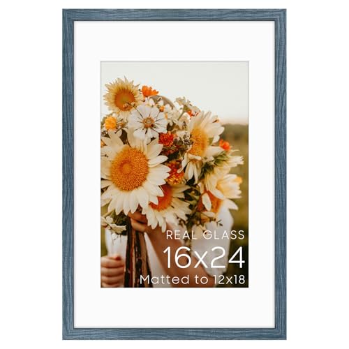 Golden State Art 16x24 Blue Picture Frame Mat for 12x18 Real Glass - color: Blue, size: 16x24
