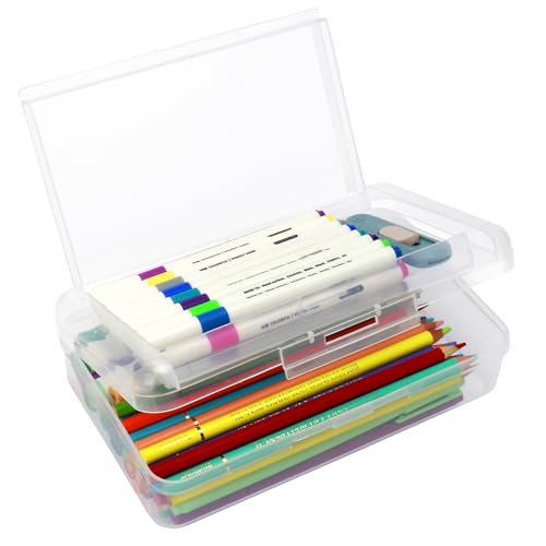 Double Layer Plastic Clear Hard Colored Pencil Box Case Pen Crayon Box - color: Clear