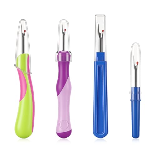 4 PCS Seam Ripper Tool Set, Seam Rippers for Sewing with Protective Caps Stitch Remover Tool Stretchable Quick Thread Cutter Hems for Knitting Embroidery Hand Quilling Cross Stitching Crafts Supplies