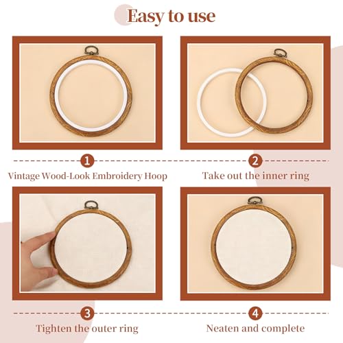 ZESHIHAOGUO 15 Pcs Round Embroidery Hoops - Rubber Ring Imitated Wood Frame Kits for Cross Stitch, DIY Craft, Sewing Projects Hanging Gifts (Brown, 5 Size) - size: 5 Size