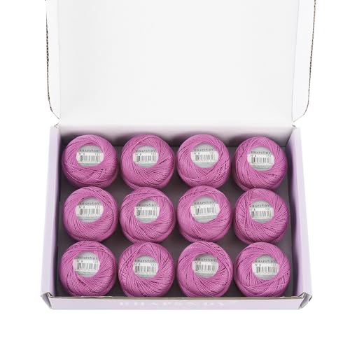 Rhapsody Pearl Cotton Thread Size 8 Crochet Thread Perle 12 Balls Set Hand Knitting, Embroidery, Sashiko, Cross-Stitch, Sewing, Needlepoint, DIY, Quilting (LT Plum, Col. 131) - color: LT Plum, Col. 131