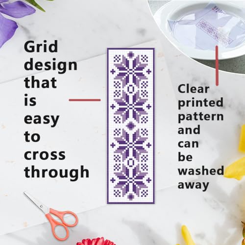 INFUNLY 6PCS Flower Cross Stitch Bookmark Kit for Beginners 8.66"×3.15" Boho Plaid Flowers Embroidery Bookmark Kits Geometric Pattern Cross Stitch Kit with Instruction for Book Lovers Reader Writers - style: Plaid Flowers