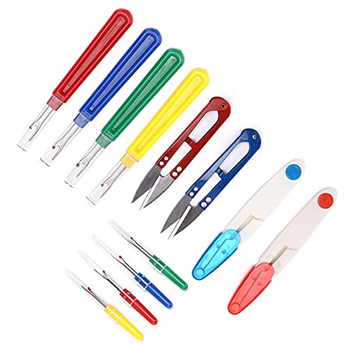 Seam Ripper Kit 14 Pcs with Scissors, Stainless Steel Stitch Remover Tool for Sewing, Ergonomic Thread Unpicker with Protective Cover for Fabric, Quilting, Embroidery, and DIY Craf