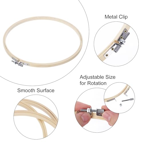MECCANIXITY 6 Pieces 9 Inch Embroidery Hoops Adjustable Round Bamboo Circle Cross Stitch Hoop Ring for Art Craft Handy Sewing Needlework DIY Decoration - size: 9 Inch