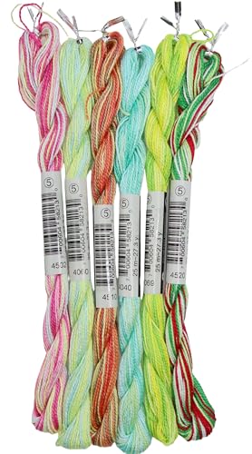 KCS 162 Yards Mercerized Pearl Cotton Crochet Needlepoint Thread,Size 5,6 skeins,Color Variegated 03 - color: 6 Color variegated 03, size: 6 skeins