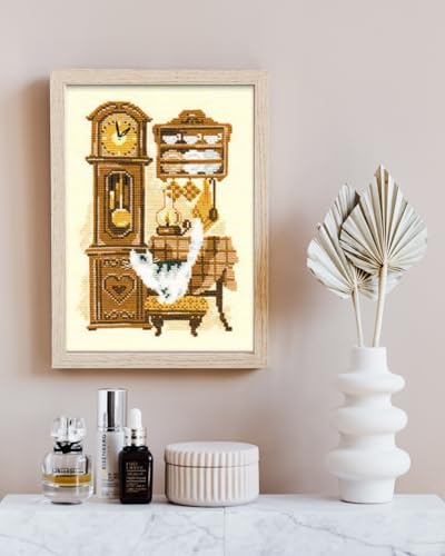RIOLIS 858 Cat with Clock Counted Cross Stitch Kit 7.09 x 9.45 in - style: Cat with Clock 858