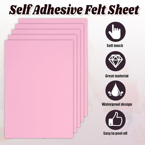 Biaungdo Pink Self Adhesive Felt Sheets, 8 x 12 Inch, 12 Pcs - color: Pink