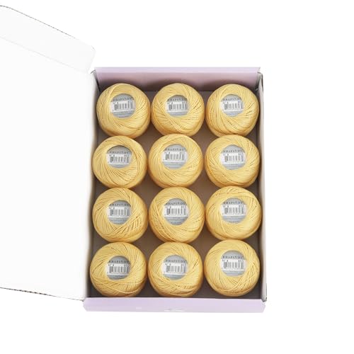 Rhapsody Pearl Cotton Size 8 Crochet Thread Perle 12 Balls Egyptian Cotton Mercerized Set Hand Knitting, Embroidery, Sashiko, Cross-Stitch, Sewing, Needlepoint, DIY, Quilting (LT Straw, Col. 803) - color: LT Straw, Col. 803