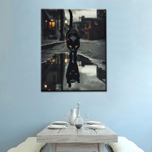 Paint by Numbers for Adult DIY Animal Reflection in Water Black Cat or Black Panther Canvas Oil Painting Kits Acrylic Watercolor Paint for Beginner Kids Home Wall Art Decor 16''W x 20''H(Manual Frame) - color: Art-07, size: 16''Wx20''H(DIY Frame)