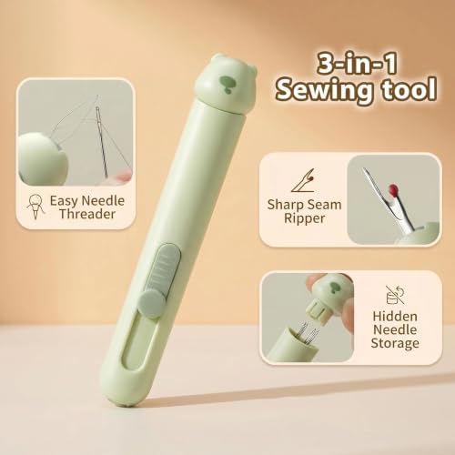 Needle Threader and Seam Ripper with Needle Storage for Sewing, Quilting, Embroidery, 3-in-1 Sewing Tool, Auto Wire Threader, Stitch Remover,3 Pack - color: Mix_3pcs