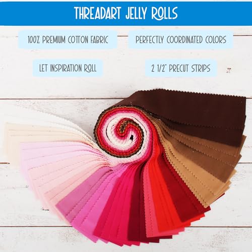 Threadart Pink Shades Jelly Roll - 40 Precut 2.5" Cotton Strips - color: Pink Solids