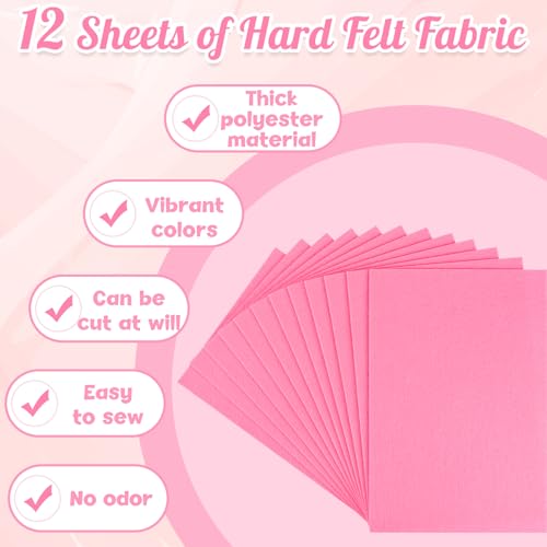 NEBURORA 12 Pcs 2mm Thick Stiff Felt Sheets for Crafts Sewing(Rose Pink) - color: Rose Pink