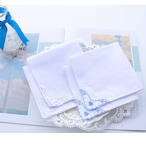 MileyMarla Ladies Embroidery Cotton White Handkerchiefs Lace Wedding Hankies - color: Zwwa-6pcs