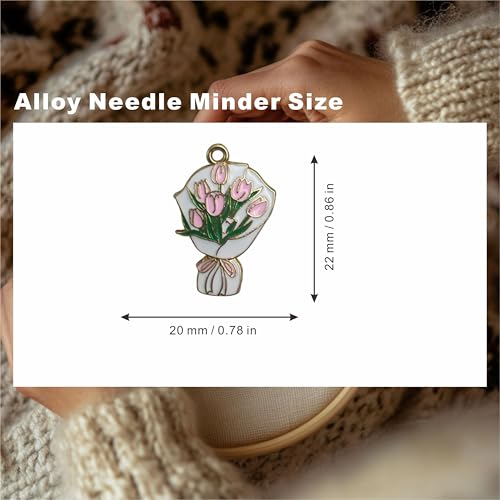 2 Pcs Needle Minders and,Needle Threader, Magnetic Needle Keeper,Cross Stitch Embroidery Hand Sewing Needlework Tools (Tulip Bouquet) - color: Tulip Bouquet