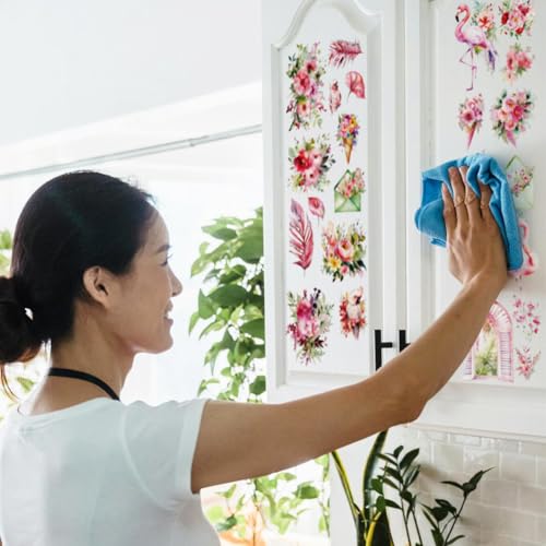 OLYCRAFT 3Pcs/Set Pink Flamingo Rub on Transfers for Furniture and Craft 6x12 Inch Pink Flowers Furniture Decal Transfer Stickers Rub on Decal with 1pc Scraper for Cabinet Wardrobe Decoration - style: Flamingo