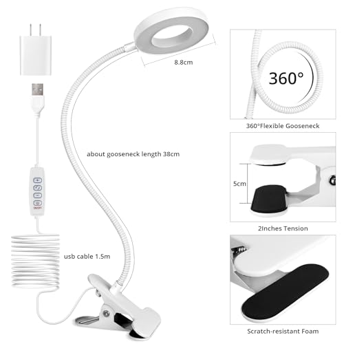 Woputne Desk Lamp Clip on Desk Reading Lights for Books in Bed (White) - size: White-1 Piece-Standard-With Adapter