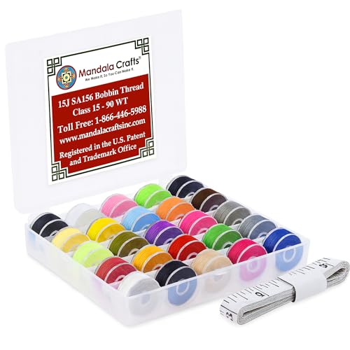 Mandala Crafts Assorted Color 15J SA156 Prefilled Bobbin Thread, 25 PCs - color: Assorted Color, size: Size A 25 X 88 Yards