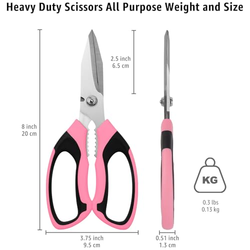 BoFuYuan Utility Scissors All Purpose heavy duty 8-Inch Pink - color: Pink